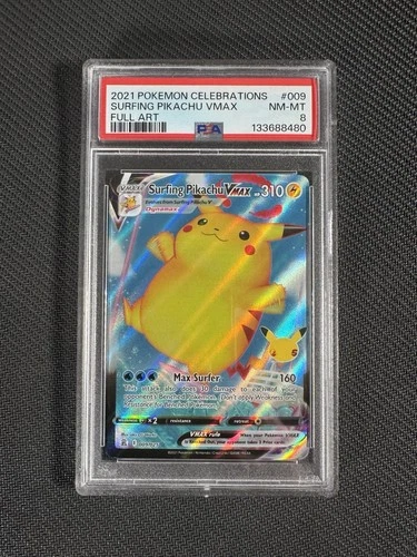 PSA 8 Surfing Pikachu VMAX Celebrations 2021 Pokemon Card 009/025 Full Art Rare