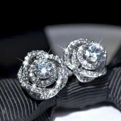 2Ct Round Cut Lab-Created Rose Flower Stud Earrings 14K White Gold Plated