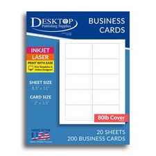 Papel de tarjetas de visita blanco pesado en blanco - 20 hojas / 200 tarjetas de visita - 8