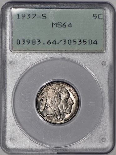 1937-S Buffalo Nickel 5c PCGS MS64 (OGH Rattler)