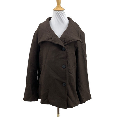 Zara Jacket Womens S Small Espresso Wool Blend High Neck Button Front Short Coat