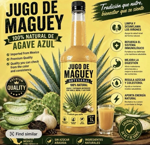 Jugó de Maguey Artesanal, Maxima Calidad de Exportacion Sabilla nopal ajo Chino