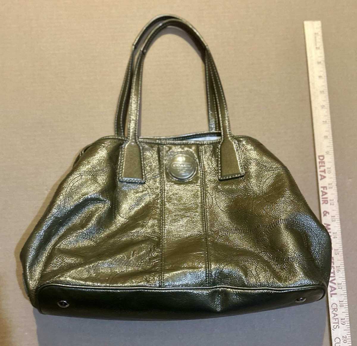 Coach Signature Stitched Patent Leather Frame Logo Carryall F15658