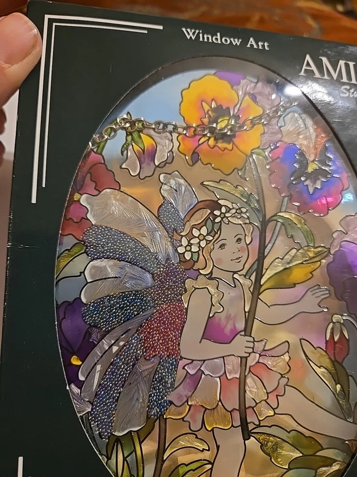 NIP AMIA STUDIO FLOWER FAIRY STAINED GLASS SUN CATCHER BEADED WINGS  5" X 7" - Image 4 of 4