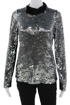 Dondup Womens Mock Neck Long Sleeve Black Top Zip 80s Size M