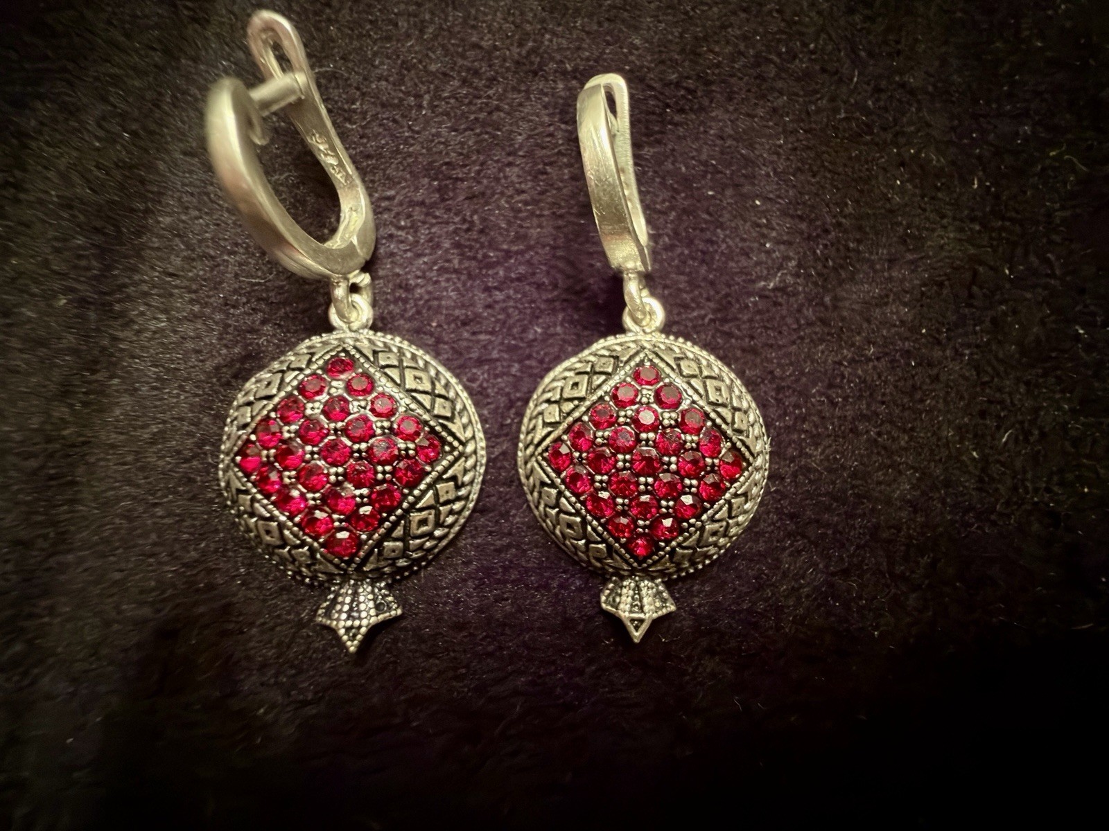 Armenian Sterling silver earrings with red stones, #17. image 6