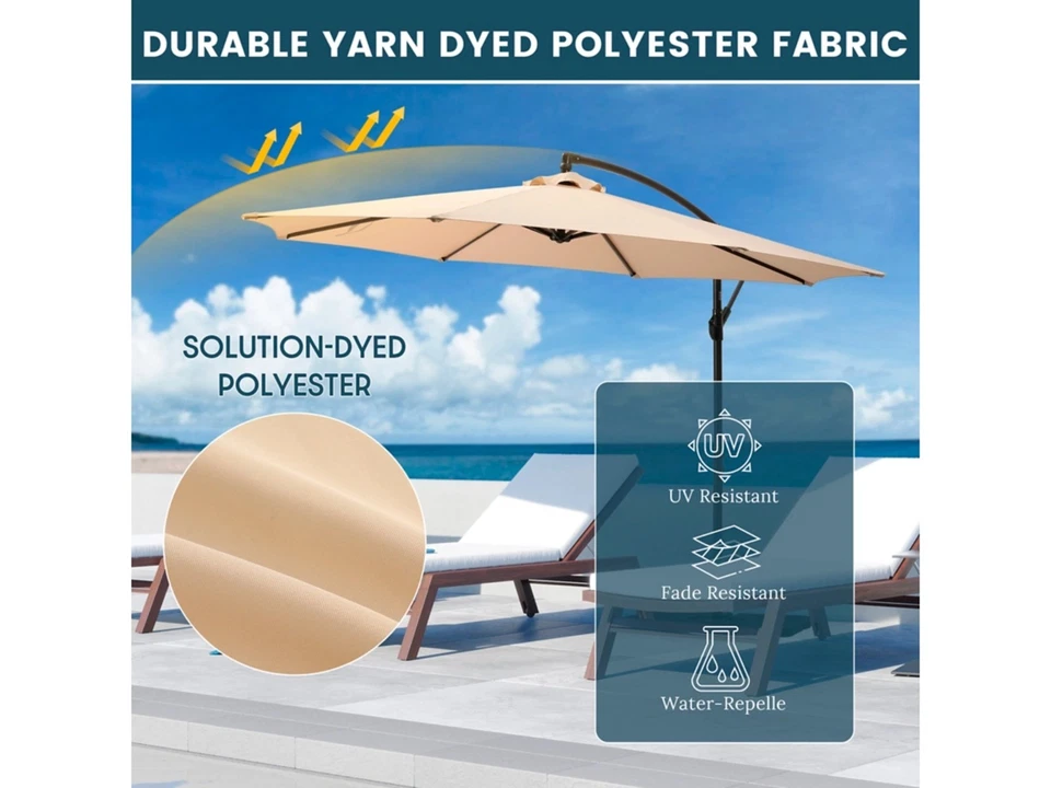 10-футовый консольный зонт для патио открытого бассейна подвесной зонт для рынка бежевый - Изображение 4 из 4