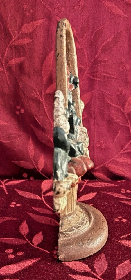 "Antiguo tope de puerta de hierro fundido Hubley 8,5"" CESTA DE FLORES, pátina de pintura original" Foto 2 de 4