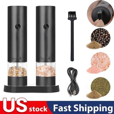 Electric Salt and Pepper Grinder Set Rechargeable Adjustable Coarseness - 2 Pack