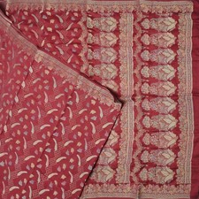 Namaste Vintage Red Sarees 100 Pure Silk Woven Indian Sari 5YD Craft Fabric