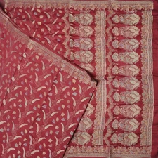 Namaste Vintage Red Sarees 100% Pure Silk Woven Indian Sari 5YD Craft Fabric