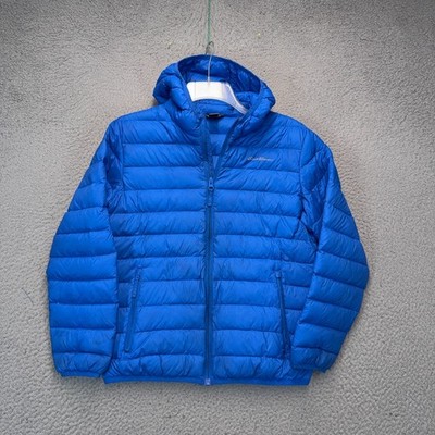 Columbia Boys Puffer Jacket Medium Blue Down Hooded Waterproof Outdoor