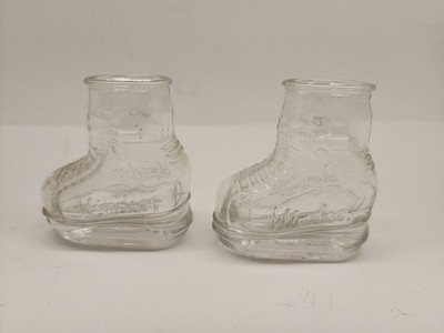 2 Windsor Canadian Whiskey Ice Hockey Skate Shot Glasses Vintage 