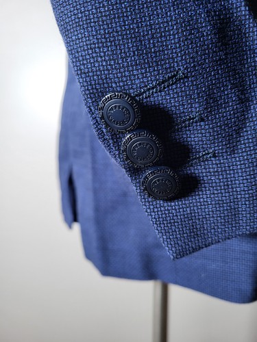 48C 38S VERSACE V2 blue Black Hopsack Loose-weave Wool Check Jacket Blazer Coat - Picture 5 of 9