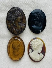 Lot 4 Loose Vintage Cameo Cabochons Glass Resin