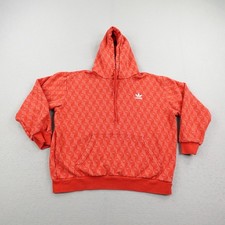 Adidas Hoodie Men Large Red White Trefoil All Over Print AOP Pullover Sweatshirt