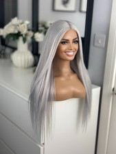 Ice Silver Fox Platinum Ash Grey White Lace 20” 26” 100% Human Long Hair Wig