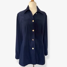 St John Sport Marie Gray Navy Jacket Blazer Gold Button Front