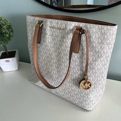 MICHAEL KORS Beige Limited Signature Canvas Coated Leather Tote / Purse