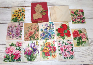 Vtg Box of Birthday Greeting Cards Tri-Fold DieCut Flowers In Bloom Scented