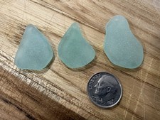 Sea glass - 3 Aqua Top Drilled Pendant Pieces - Lot  429