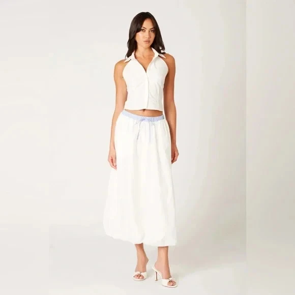 NIA Victoria Midi Skirt in White Size Small NWT