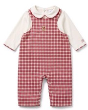 Janie Jack 3-6M Adjustable Overalls Bodysuit Plaid 2 Pc Set Teddybear