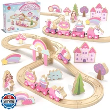 Lehoo Castle Wooden Train Set, Train Set for Toddlers 2-4, Wooden Train Track