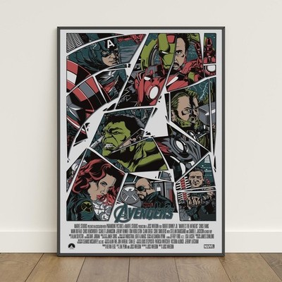 The Avengers Comic Collage Poster, Superhero Movie Wall Art