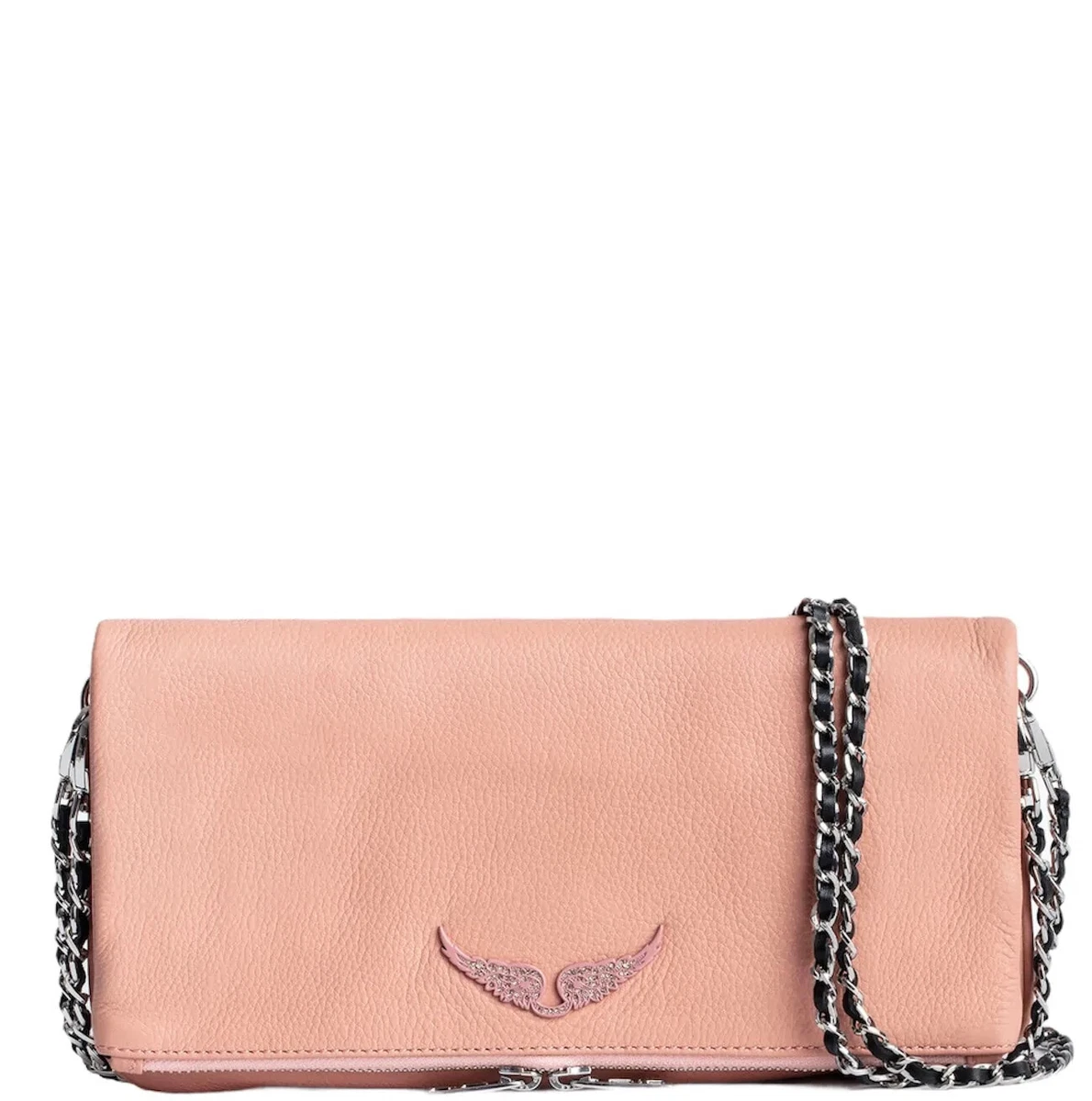 Zadig Voltaire Rock Grained Double Strap Clutch Shoulder Bag SKAP2001F Pink