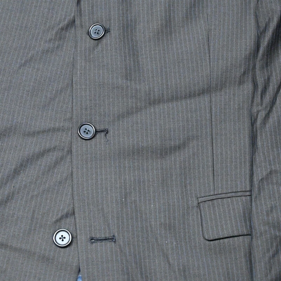 Reaction Kenneth Cole 42R 34x29 Black Stripe Wool Mens Coat Jacket Pants Suit - Image 3 of 4