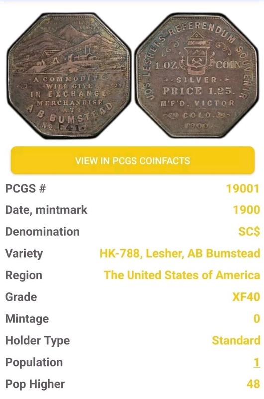 HK-788 - 1900 Lesher Referendum Dollar, A.B. Bumstead 541/ PCGS XF40. CB1222