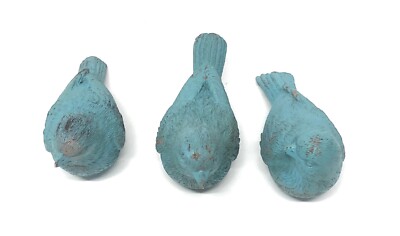 Set of 3 Small Bird Figurines,Turquoise Patina Made of Resin, 4.5'' Long 2'' Wide