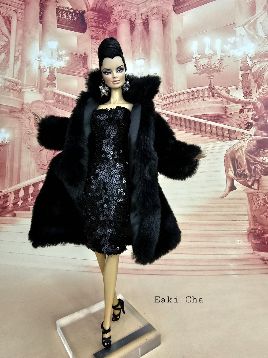 Black Cocktail Dress Outfit Gown Coat Silkstone Barbie Fashion Royalty FR  Mizi
