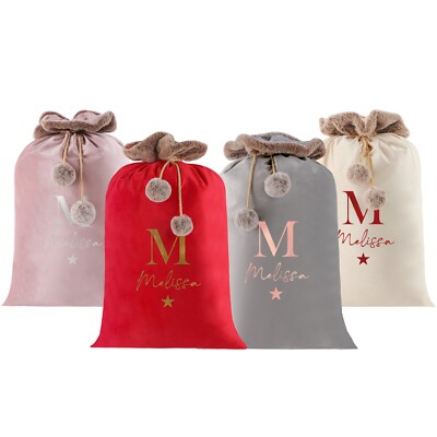 Personalisierter Nikolaus Sack Samt Luxus Fell Top Strumpf Weihnachten Initiale