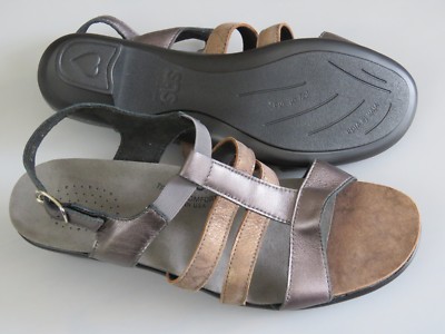 SAS Bronze/Beige Patent Tripad Comfort Ladies 9.5 Narrow Wedge Strappy Excellent