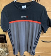 Adidas Shirt Tee Shirt Top Black Gray Red Stripe Logo Graphic Side Stripes