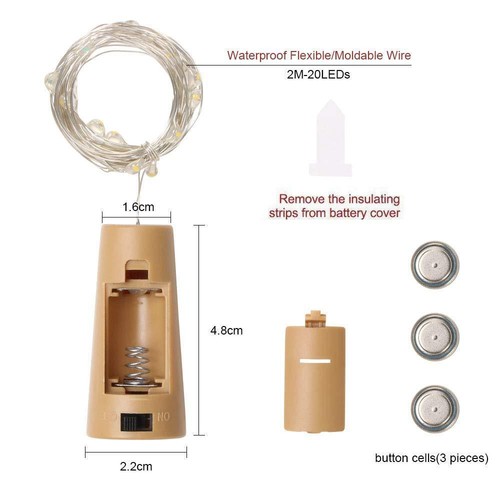 12x 20 LED Weinflasche Kork Flaschenlicht Lichterkette Beleuchtung Batterie Deko - Bild 17 von 19
