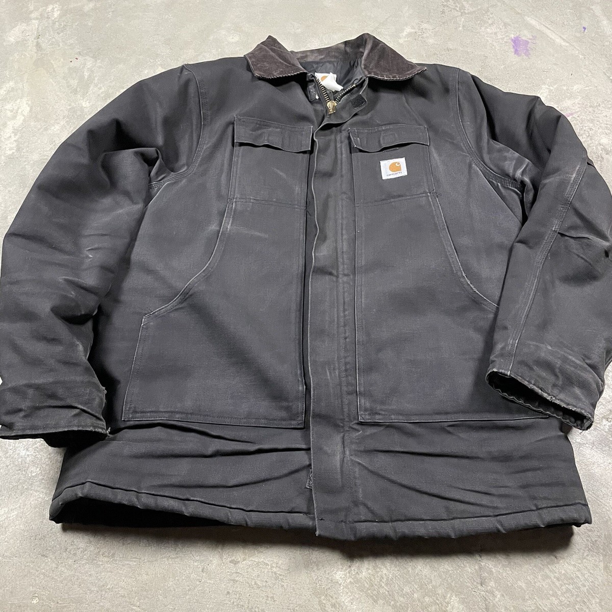 VTG 90s Carhartt Arctic Jacket XXL Faded Black Quilt Lined Canvas 