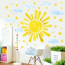 Large Sun Wall Decals Cloud Polka Dots Wall Stickers for Girls Room, 12 Sheet...