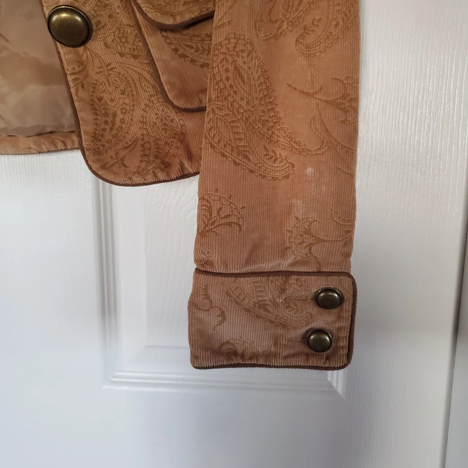 Chaqueta Blazer Boho Pana Paisley To The Max Buttu-up Tostada Con Bolsillos Talla XS Foto 3 de 4