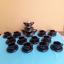 SERVIZIO DA TE SC3 ITALY DA 12 TAZZE IN PORCELLANA MARRONE E ARGENTO 800 anni 70