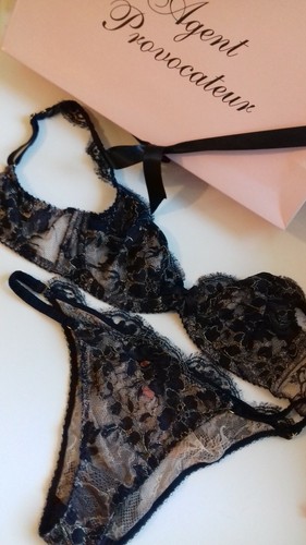 AGENT PROVOCATEUR MIMOSA NAVY/PEACH BRA 34C & AP3 MEDIUM BRIEF UK10 BNWT - Picture 2 of 9