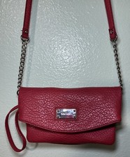 RED NINE WEST Cross Body Silver Chain Strap Zipper Snap Close Purse Handbag