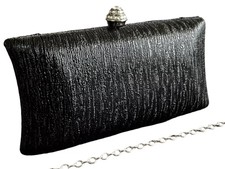 Mercedes Brunelli Swarovski Black Textured Shimmer Leather Clutch Bag Msrp $758