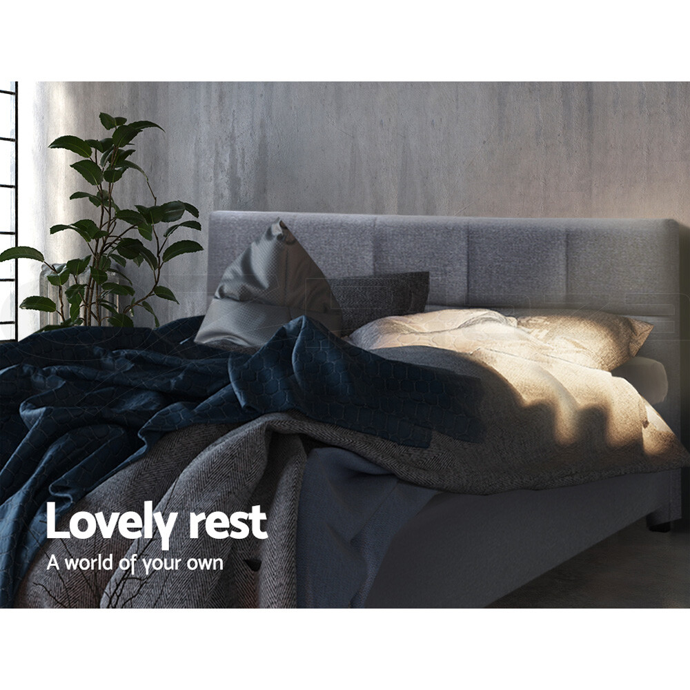 Artiss Bed Frame Queen Size Mattress Base Wooden Platform Fabric Grey