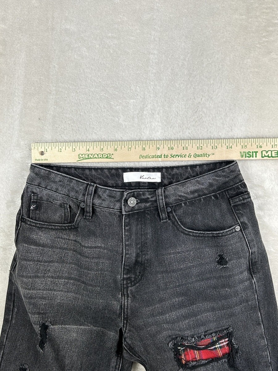 Vtg KanCan Jeans Women's Size 7/27 Black Peek-A-Boo Plaid Patch