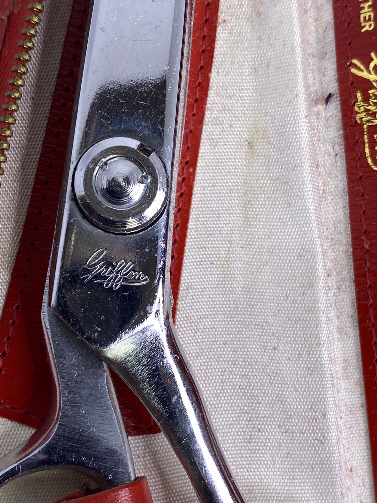 Scissors Griffon Austria Pinking Sheers Red Leather Case