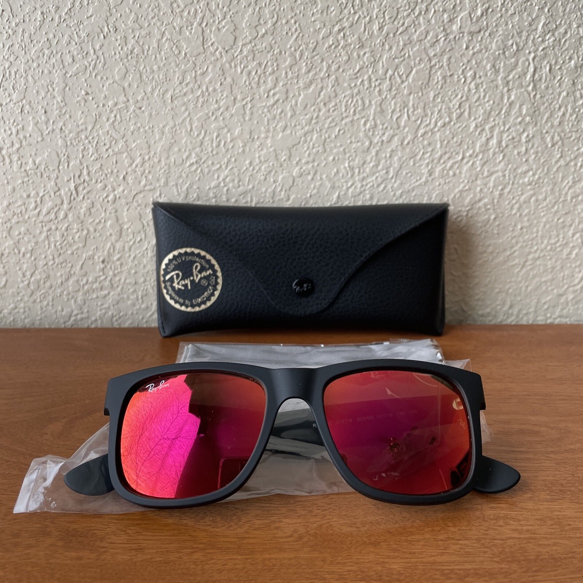 Ray-Ban RB4165 50-16 Justin Rectangular Sunglasses 622/6Q 145 3N Mirrored  Orange