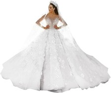 GREOENEL Amor Luxury Ball Gown Wedding Dresses Beading Flowers Tulle Saudi